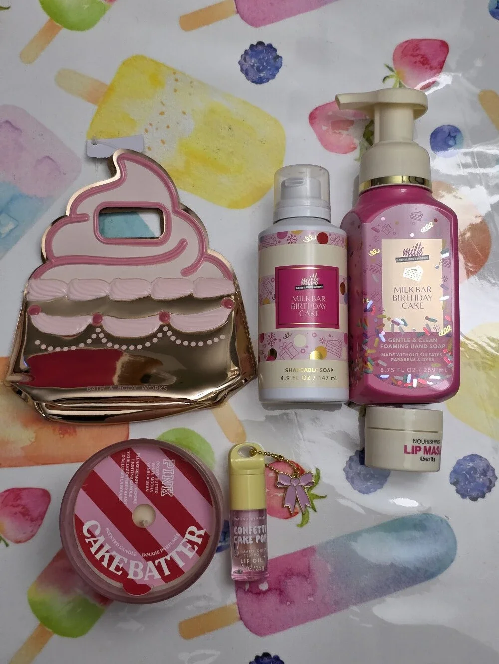 Bath & Body Works Milk Bar Birthday Cake Gift Set — Pink & Gold 6 Piece New RARE